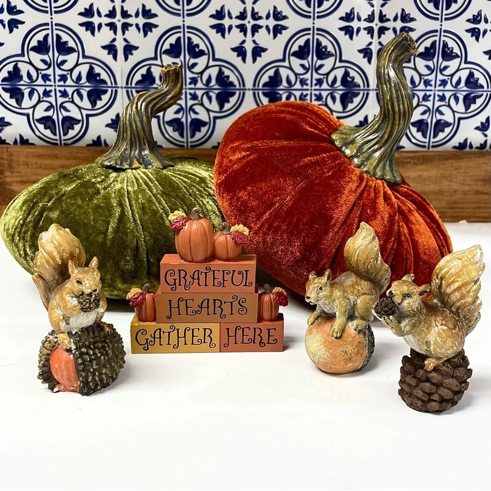 Pier 1 Hand Blown Orange Speckled Glass Pumpkin Glittering Gold Stem Fall Decor